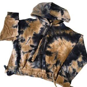 Blank NYC Blue and Brown Tie Dye Drawstring Hoodie Pullover Size M NWT